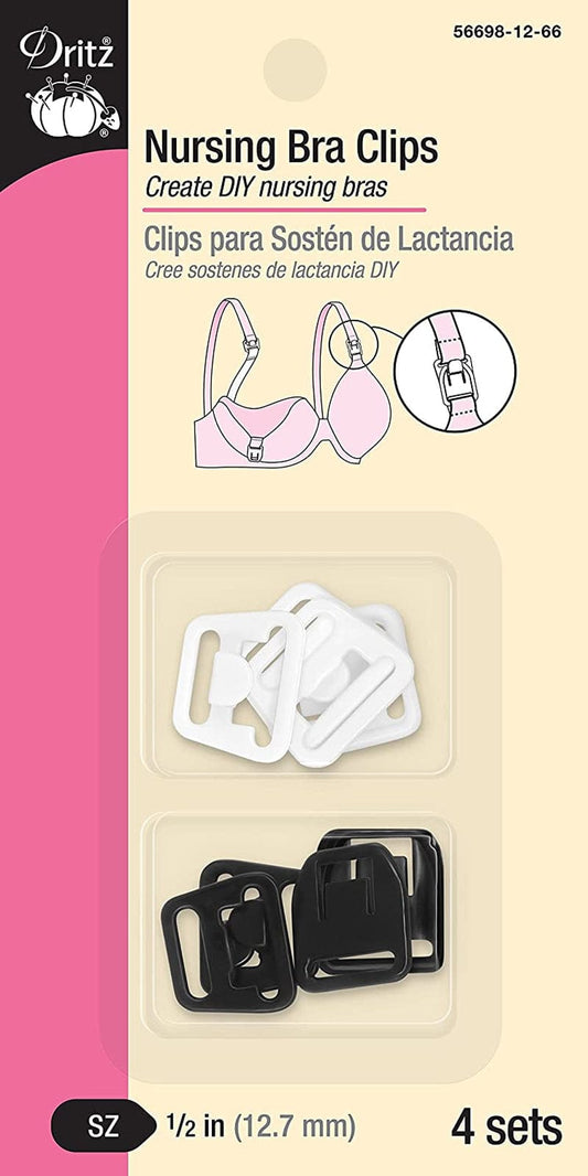 Dritz 56698-12-66 Bra Clips, 1/2-Inch, Black, White 4 Count 1/2-Inch