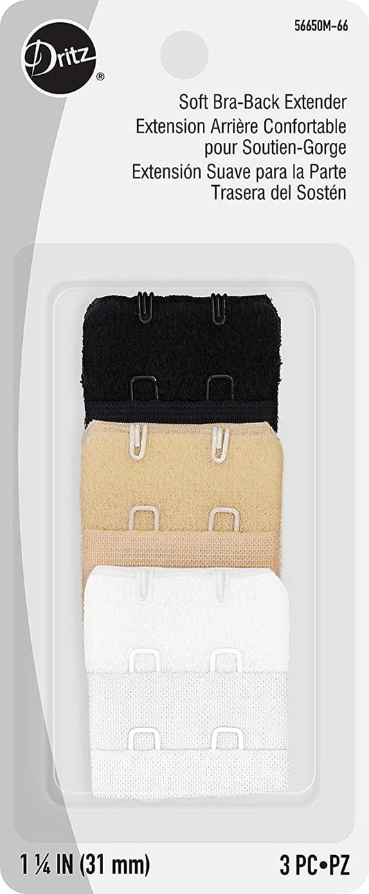 Dritz Back Bra Extenders, White, Beige, Black 3 Count