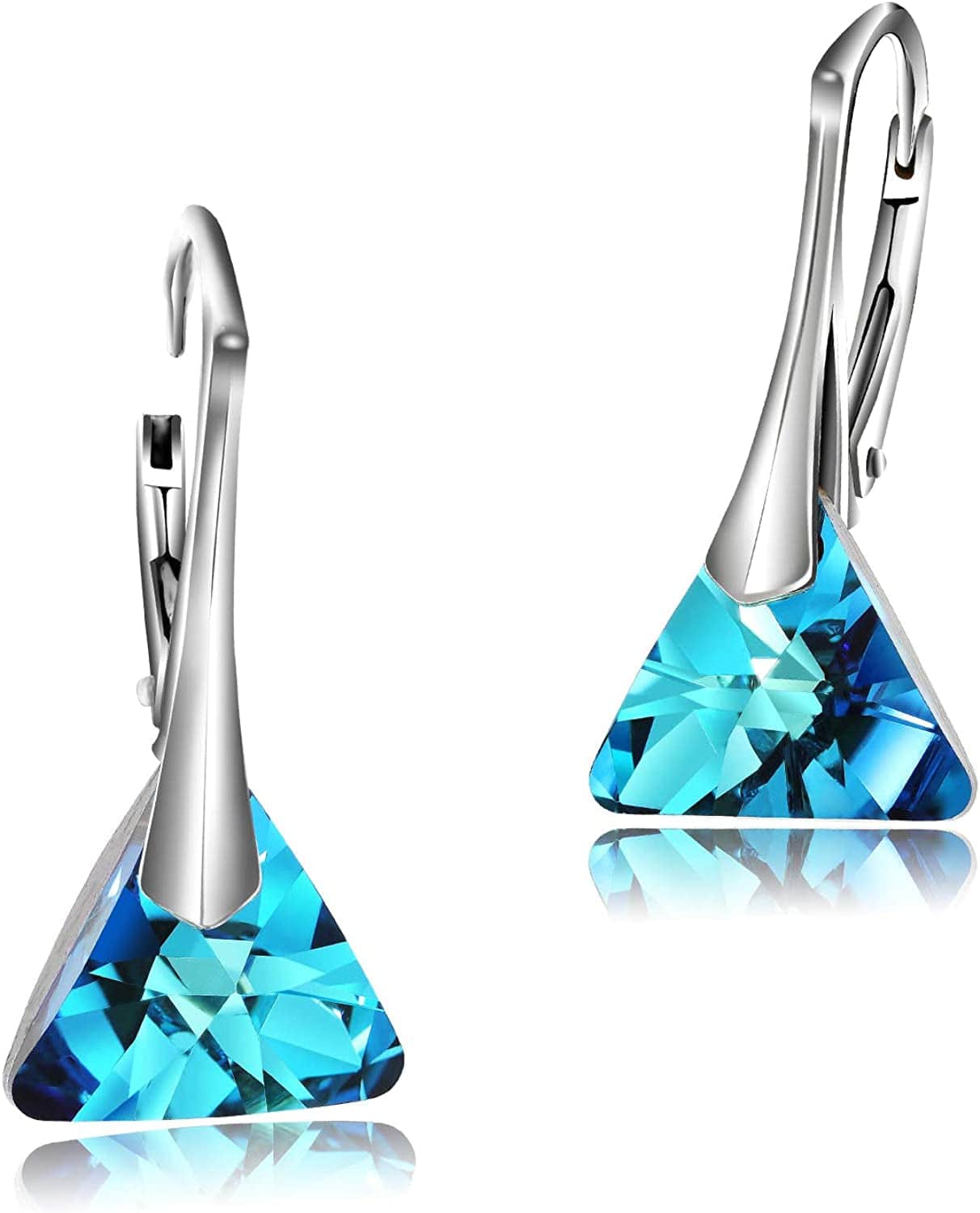 Drop and Dangle Earrings for Women - with 925 Sterling Silver and Authentic Crystals - Hypoallergenic, Gift for Mom, Purple/Black/Blue a. Bermuda Blue