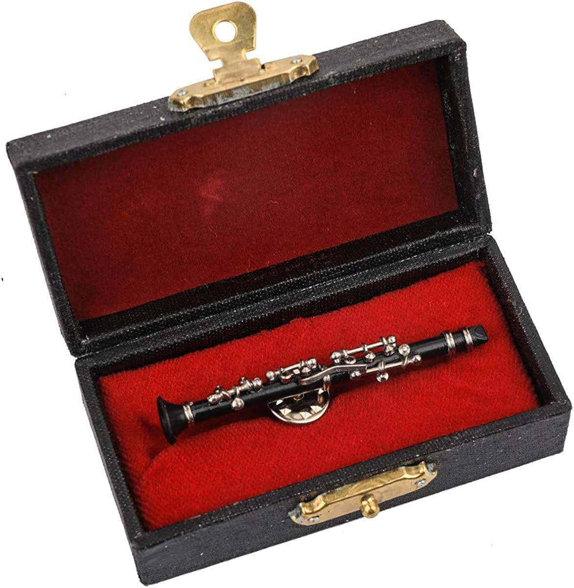 Dselvgvu Miniature Musical Instrument Fashion Lapel Brooch Pin with Red Velvet Lined Instrument Case Musical Gift Birthday Gift 2.32" Clarinet Pin