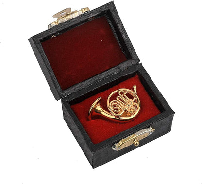 Dselvgvu Miniature Musical Instrument Fashion Lapel Brooch Pin with Red Velvet Lined Instrument Case Musical Gift Birthday Gift 1.12" French Horn Pin