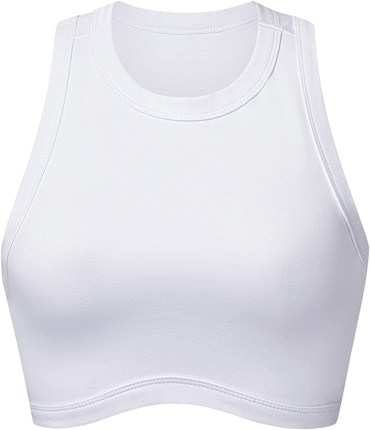 Dwnval Sexy Sleeveless Crewneck Ribbed Knitted Tank Crop Tops for Women 3#cotton-white / Large