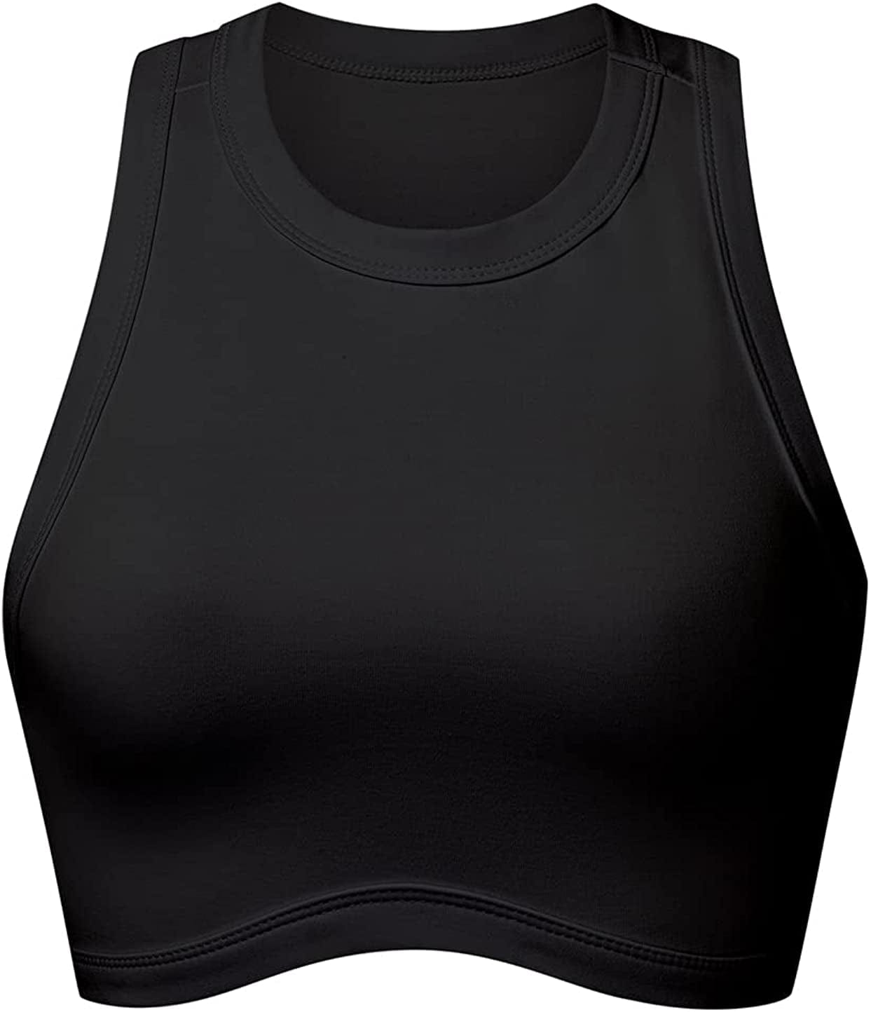 Dwnval Sexy Sleeveless Crewneck Ribbed Knitted Tank Crop Tops for Women 3#cotton-black / Small