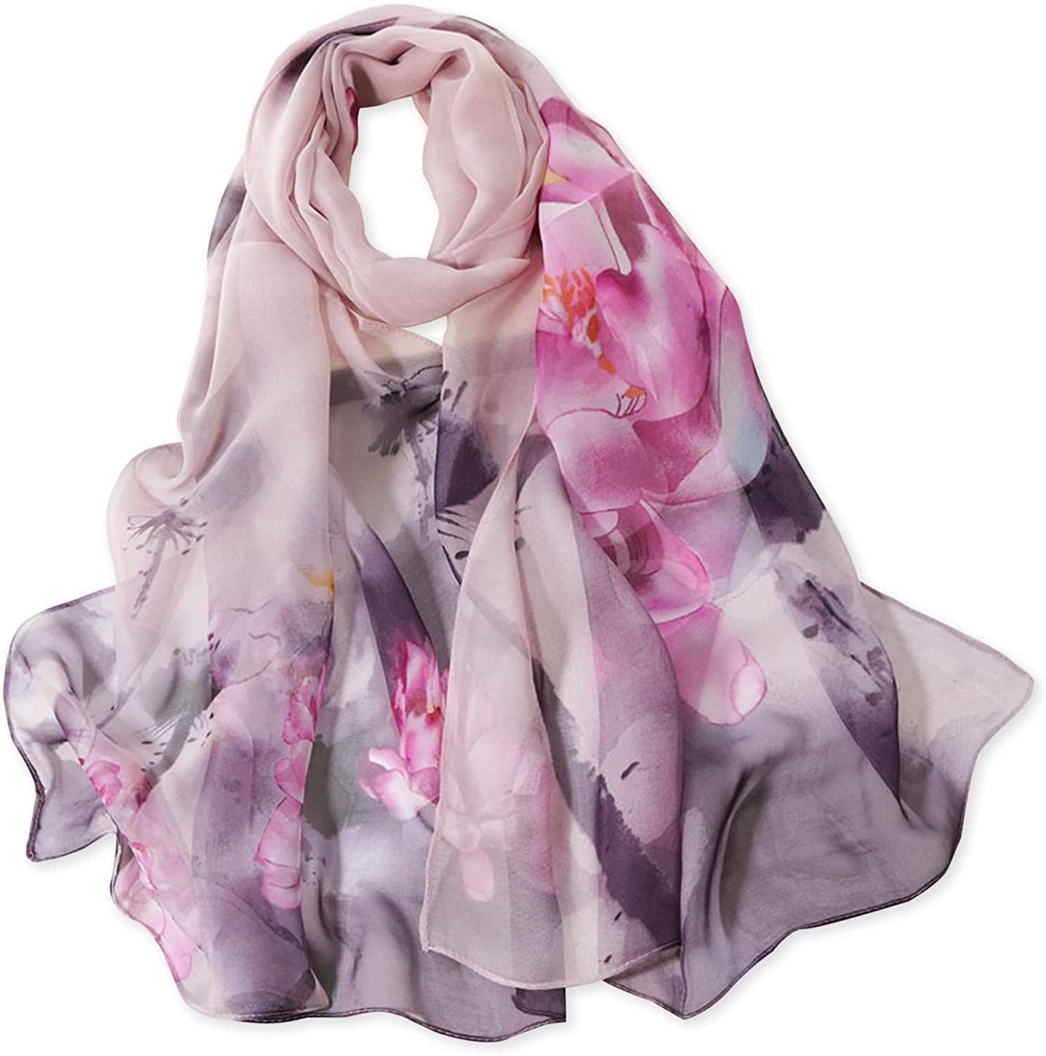 E-Clover Women Soft Floral Print Shawl Chiffon Sheer Scarf Apparel & Accessories > Clothing Accessories > Scarves & Shawls E-Clover Lotus Purple  
