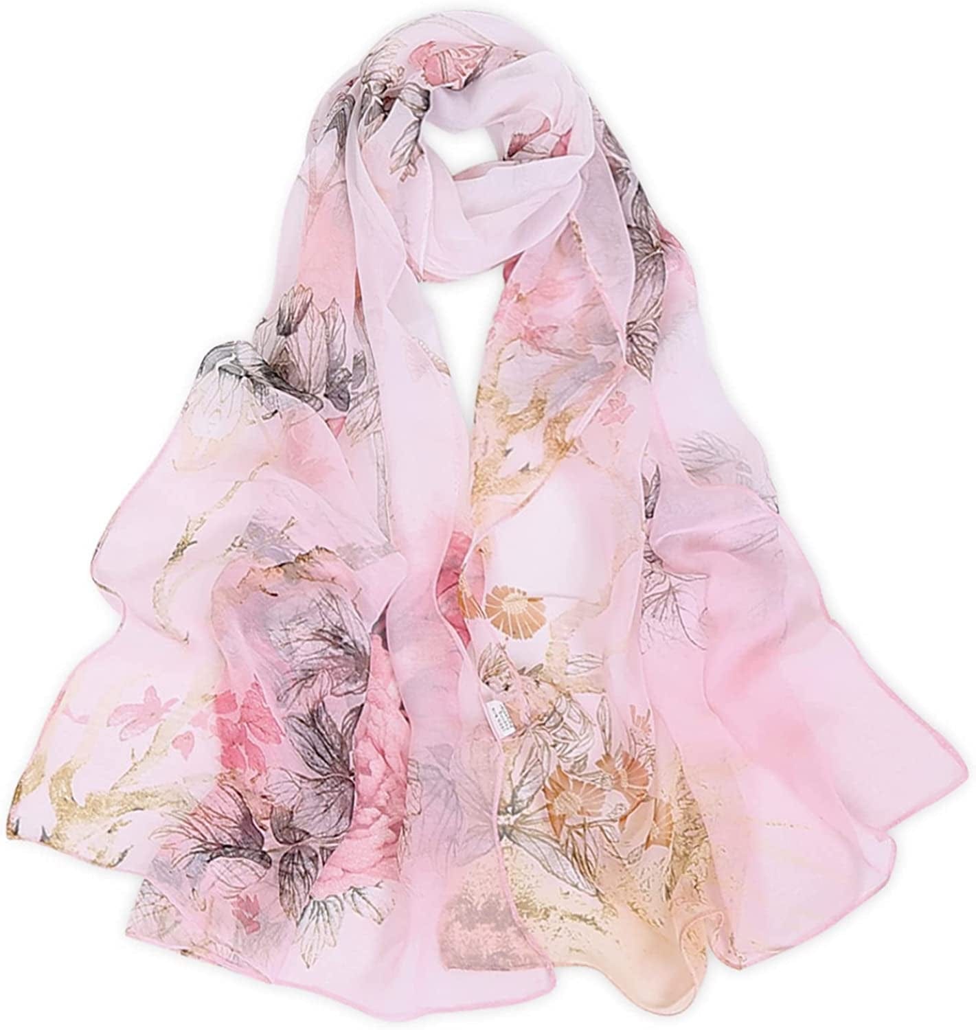 E-Clover Women Soft Floral Print Shawl Chiffon Sheer Scarf Apparel & Accessories > Clothing Accessories > Scarves & Shawls E-Clover Penoy-pink  