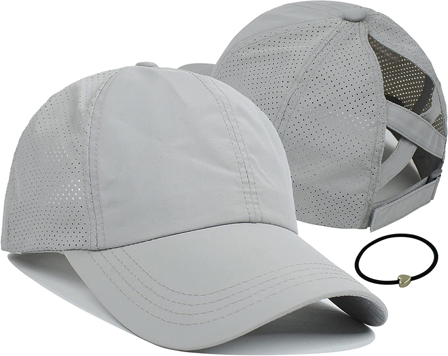 Mukeyo Womens Criss Cross Ponytail Baseball Cap Adjustable Messy High Bun Ponycap Quick Drying Hat Apparel & Accessories > Clothing Accessories > Hats Mukeyo Light Grey  