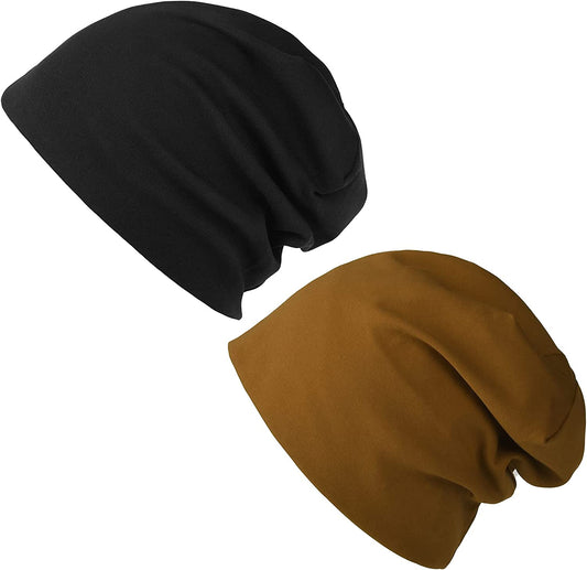 FURTALK Beanie for Womens Men Slouchy Cotton Beanies Summer Soft Skull Cap Lightweight Chemo Headwear Apparel & Accessories > Clothing Accessories > Headwear KYLIE MAX Black + Caramel  