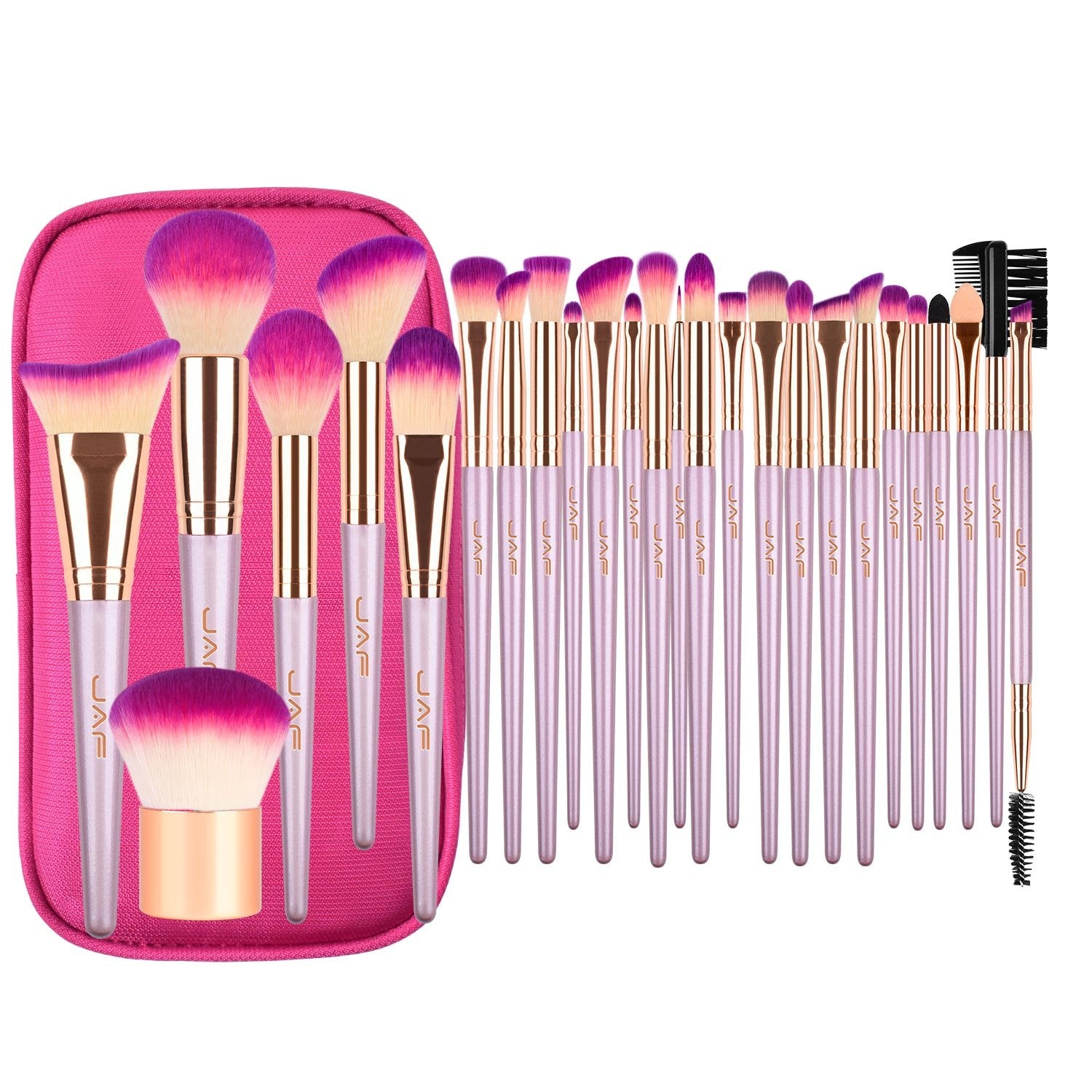 JAF 26Pcs Professional Large Pink Purple Makeup Brushes Set with Storage Case Vegan Synthetic Make up Brushes Set in Gold Bag Holder Cruelty Free Cosmetic Big Makeup Brushes & Tools Kit for Eye Face Contour Foundation Highlighter… Health & Beauty > Personal Care > Cosmetics > Cosmetic Tools > Makeup Tools JAF 26 pink with case  