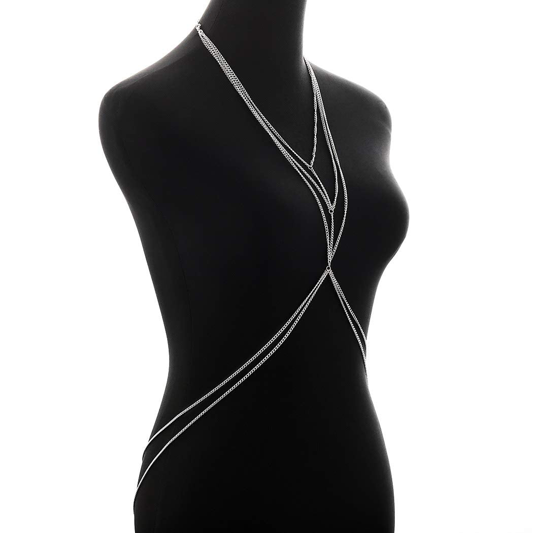 Bounzhi Harness Body Chain Bra Sexy Silver Body Jewelry Necklace Bikini Chains for Women and Girls(Silver), Free Sizes, B-015 Apparel & Accessories > Jewelry > Body Jewelry Bounzhi   