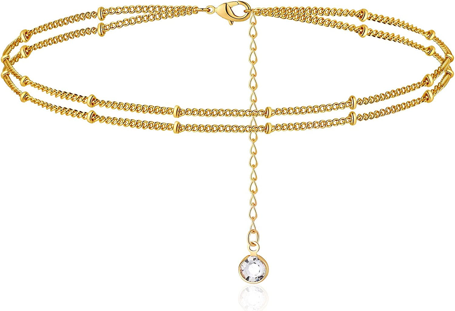 Turandoss Dainty Ankle Bracelets for Women, 14K Gold Filled Handmade Layered Anklet Cute Butterfly Evil Eye Elephant Star Summer Ankle Bracelets for Women Boho Beach Foot Chain Apparel & Accessories > Jewelry > Anklets Turandoss 2 Layered Satellite  