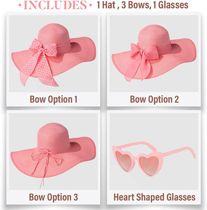 Funcredible Wide Brim Sun Hats for Women - Floppy Straw Hat with Heart Shape Glasses Apparel & Accessories > Clothing Accessories > Hats Funcredible   