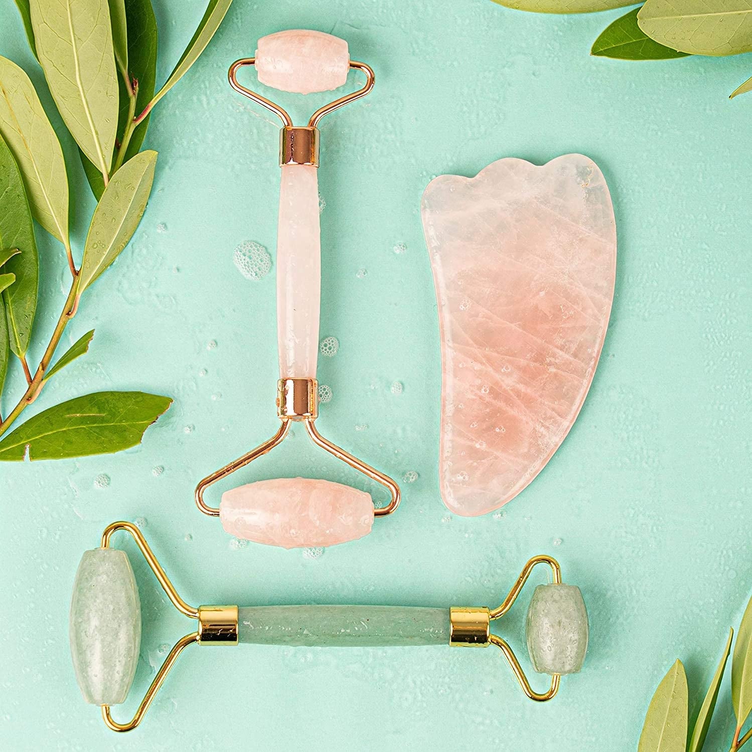Authentic Jade Roller for Face, Rose Quartz Roller and Gua Sha Facial Tool Set - Face Roller: 100% Natural Jade, Face Massager/Facial Roller for Skin, Eyes, Neck - Authentic, Durable, Noiseless Design Health & Beauty > Personal Care > Cosmetics > Cosmetic Tools > Skin Care Tools MoValues   