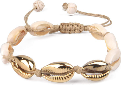 Believe London Natural Shell Necklace Bracelet Anklet Choker Seashell Women Men Statement Adjustable Beads Wakiki Beach Sea Shell Pendant Turtle Girls Cord Collar Set Hawaiian Jewelry Apparel & Accessories > Jewelry > Anklets Believe London Brown & Gold Bracelet  