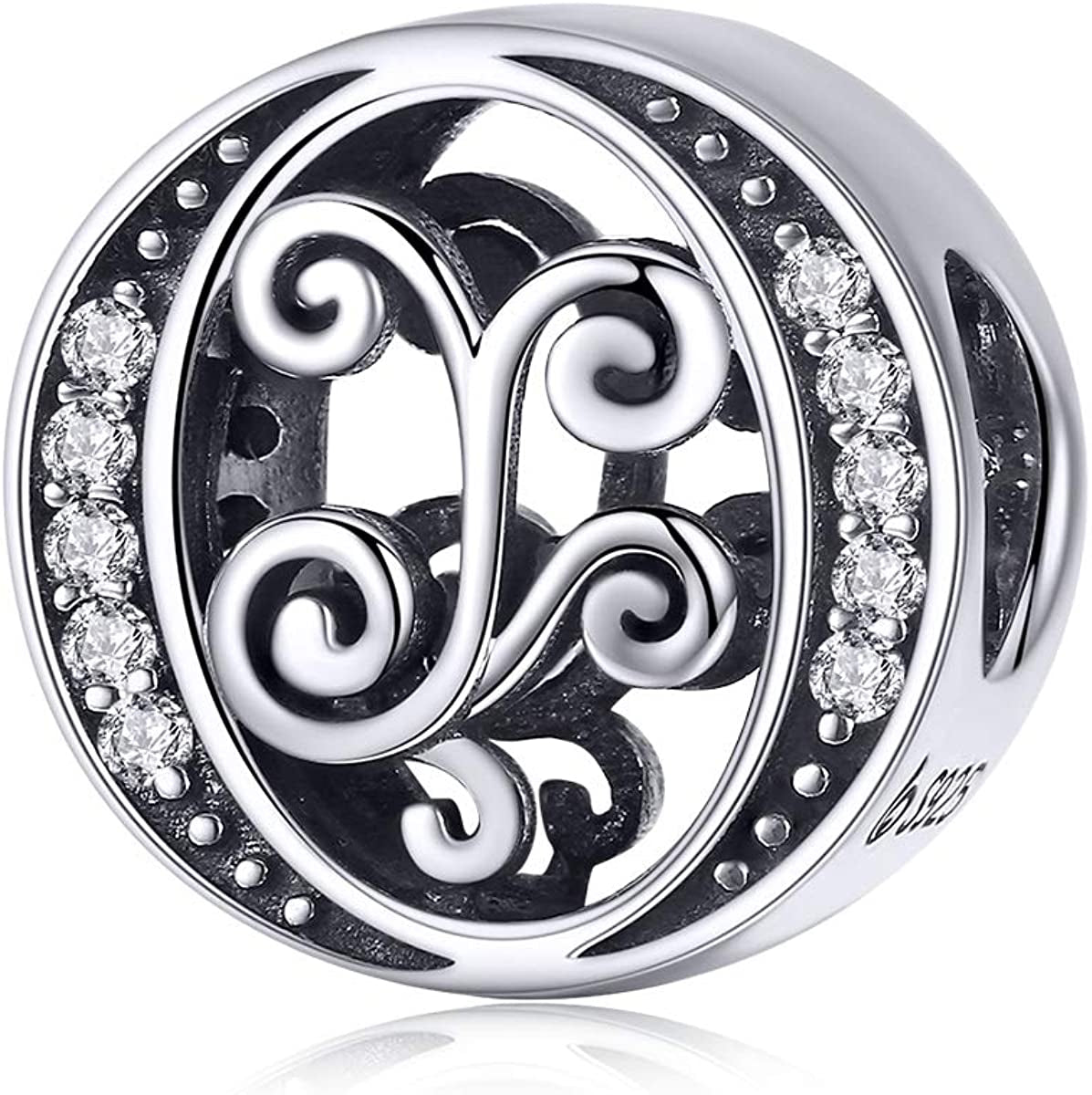 Solid 925 Sterling Silver with Cubic Stones, Complete A~Z Gift Options Alphabet Charm Letter Beads Fit Pandora European Bracelets Apparel & Accessories > Jewelry > Bracelets ABAOLALA ALPHABET O  