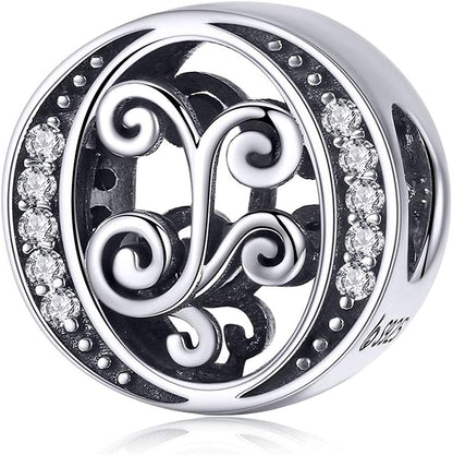 Solid 925 Sterling Silver with Cubic Stones, Complete A~Z Gift Options Alphabet Charm Letter Beads Fit Pandora European Bracelets Apparel & Accessories > Jewelry > Bracelets ABAOLALA ALPHABET O  