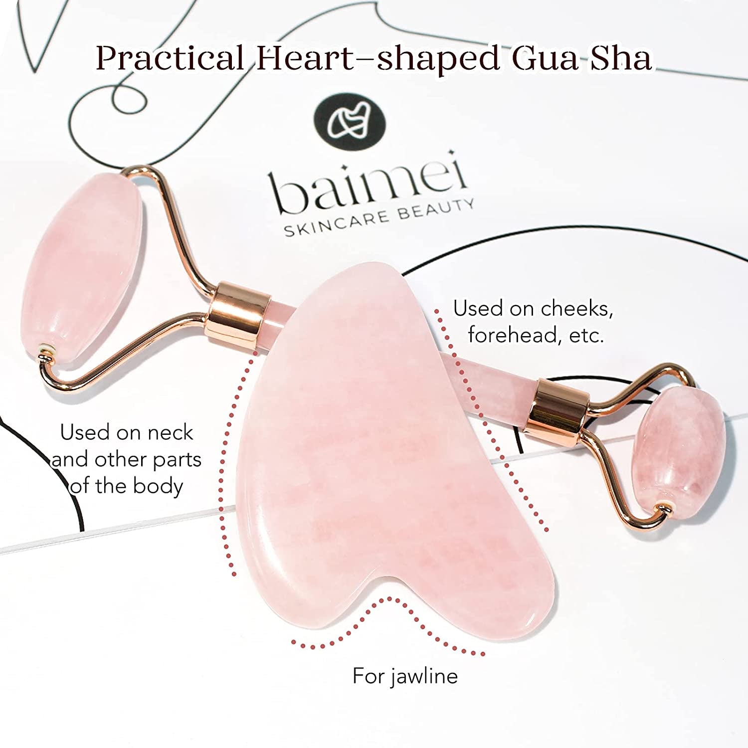 Jade Roller & Gua Sha, Face Roller, Facial Beauty Roller Skin Care Tools, BAIMEI Rose Quartz Massager for Face, Eyes, Neck, Body Muscle Relaxing and Relieve Fine Lines and Wrinkles Health & Beauty > Personal Care > Cosmetics > Cosmetic Tools > Skin Care Tools BAIMEI   