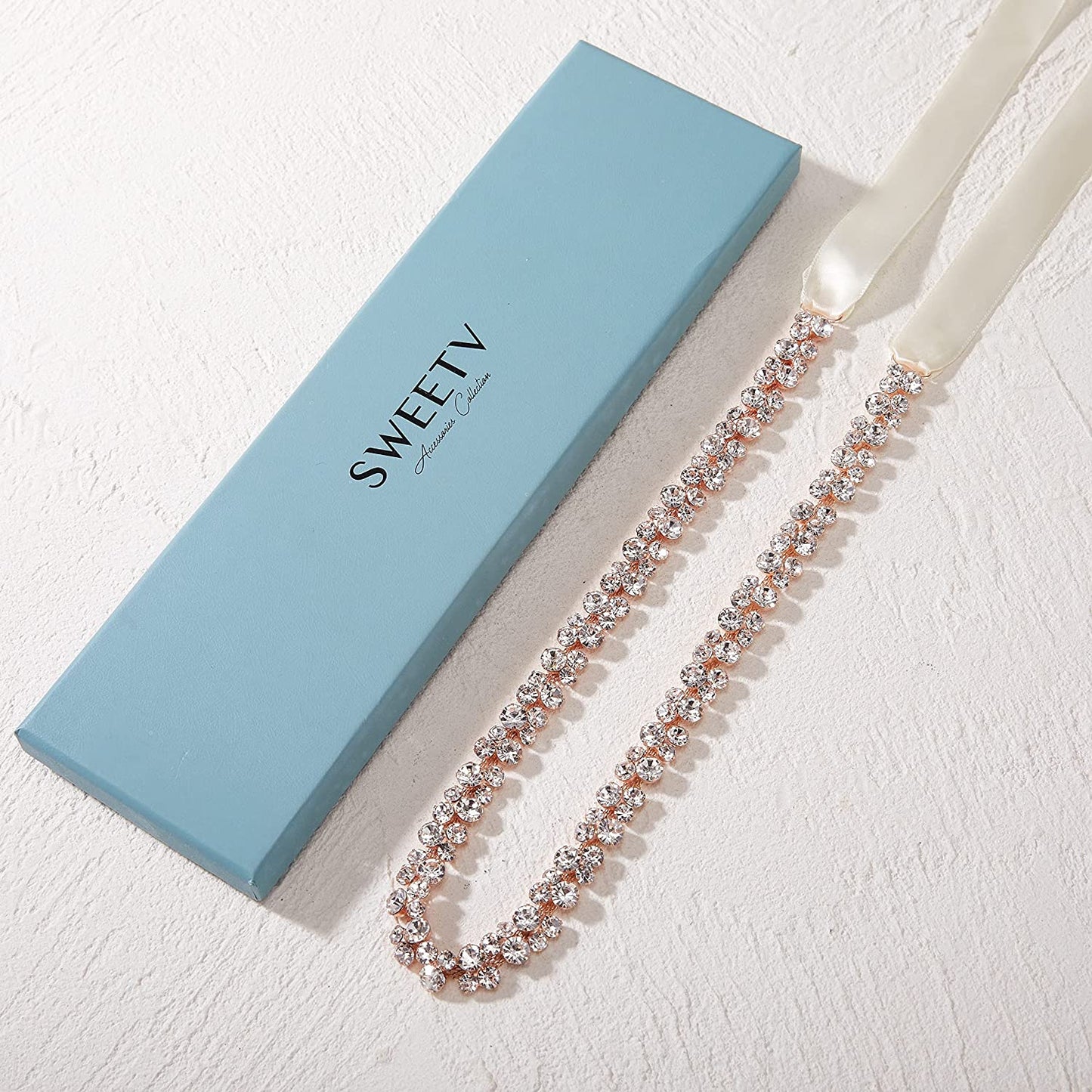 SWEETV Bridal Belt with Rhinestones Wedding Dress Belt Crystal Headband Bride Bridesmaids Sash, Silver Apparel & Accessories > Clothing Accessories > Belts SWEETV   