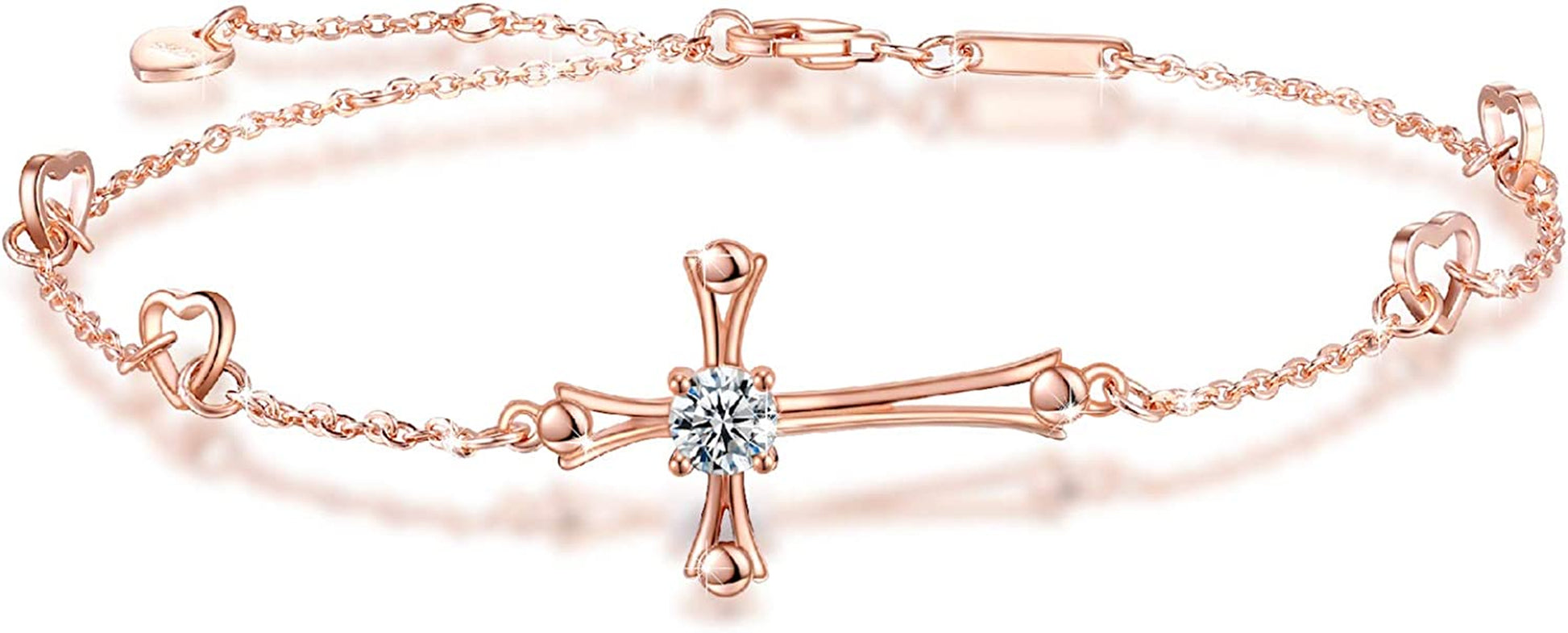 Cross Ankle Bracelet for Women, 925 Sterling Silver Charm Adjustable Foot Anklet, Large Cross Bracelet Apparel & Accessories > Jewelry > Anklets OneSight Rose Gold One Cubic Zirconia Cross  