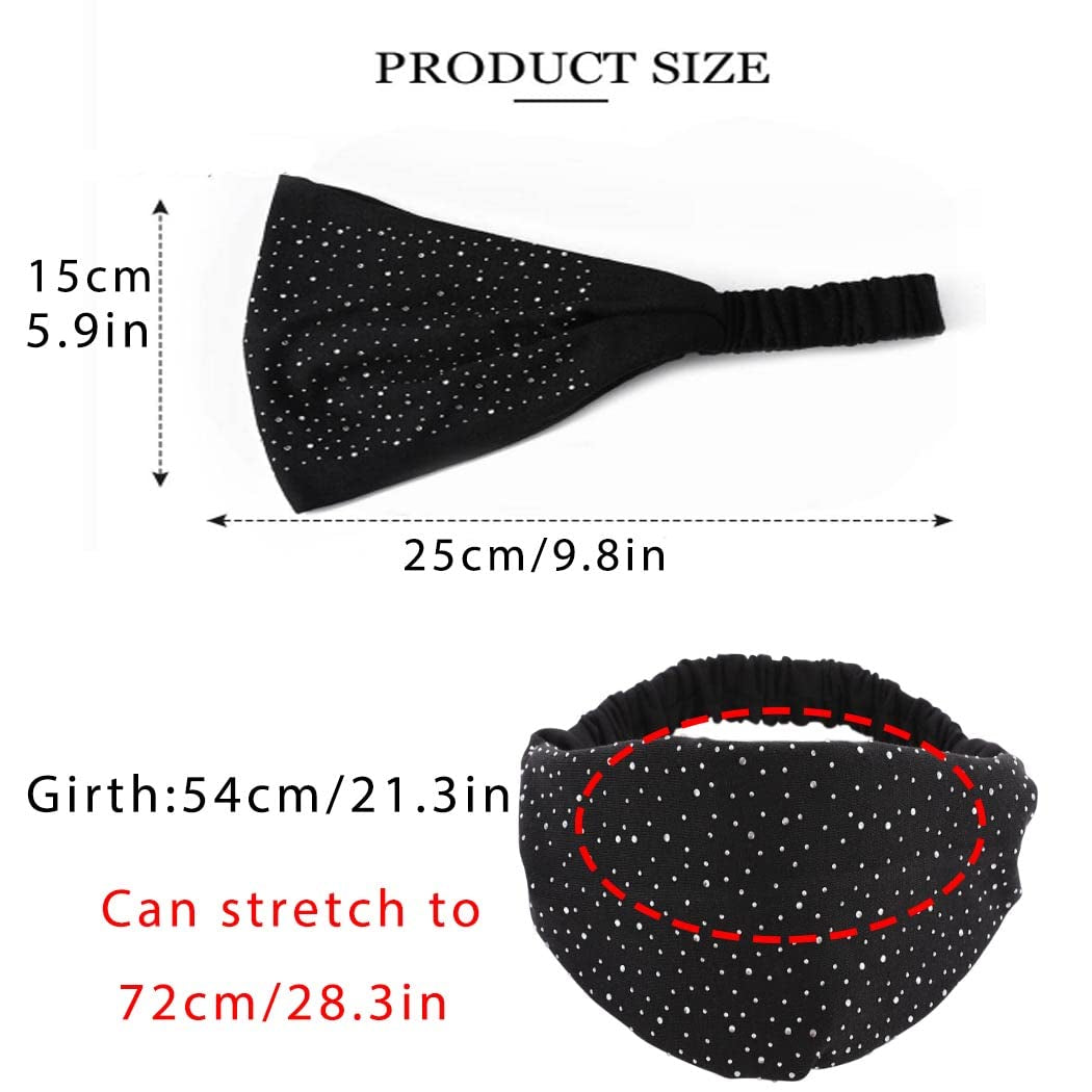 CAKURE Crystal Wide Headbands Rhinestone Bling Head Bands Sparkle Head Scarf Turban Headband Elastic African Head Wraps Sport Hair Bands for Women and Girls Pack of 3 (Set 2) Apparel & Accessories > Clothing Accessories > Bandanas & Headties CAKURE   