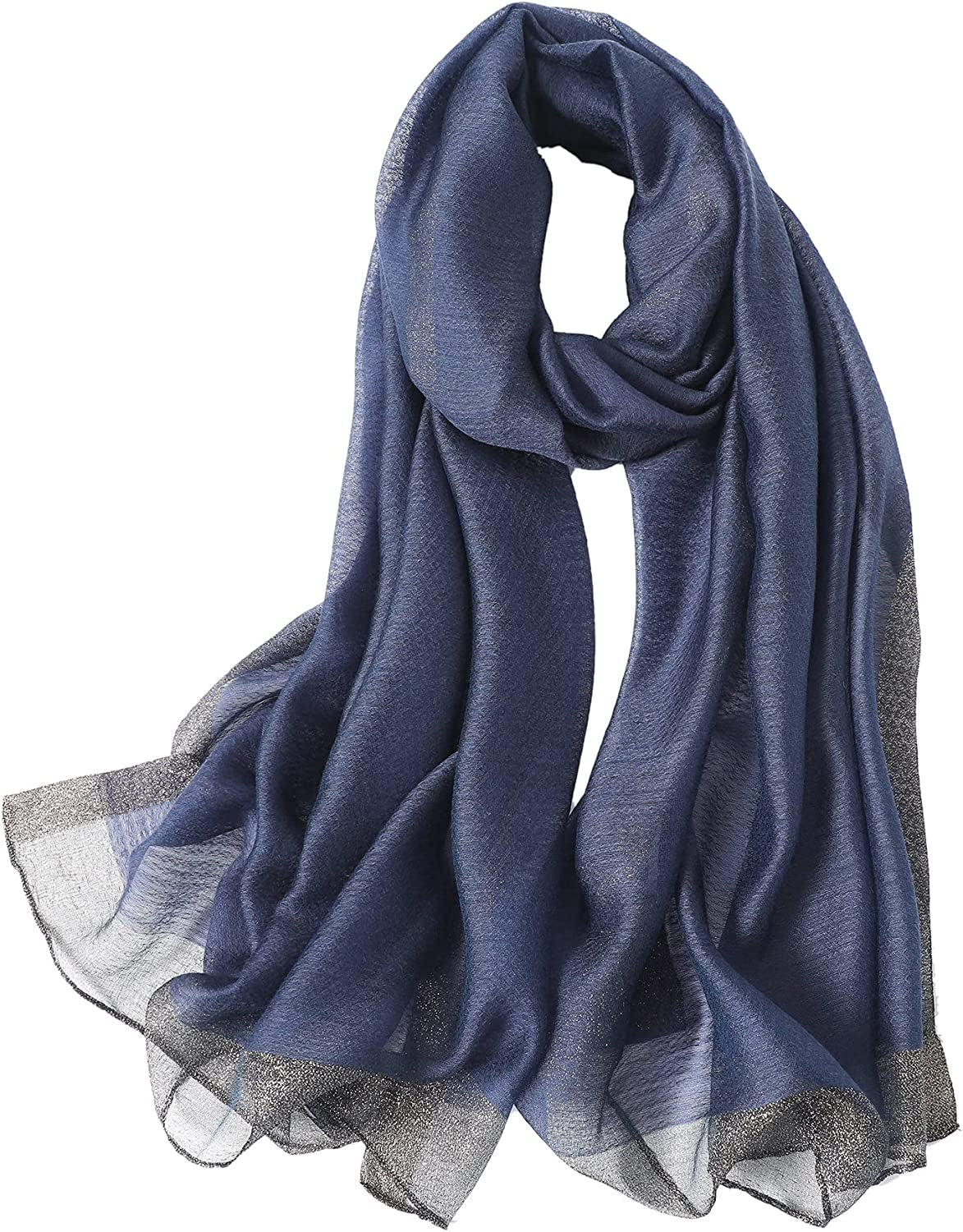WINCESS YU Solid Color Mulberry Silk Scarf for Women Soft Blanket Shawl Beach Gauze Scarves and Wraps for for All Season Apparel & Accessories > Clothing Accessories > Scarves & Shawls WINCESS.YU Blue  