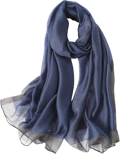 WINCESS YU Solid Color Mulberry Silk Scarf for Women Soft Blanket Shawl Beach Gauze Scarves and Wraps for for All Season Apparel & Accessories > Clothing Accessories > Scarves & Shawls WINCESS.YU Blue  