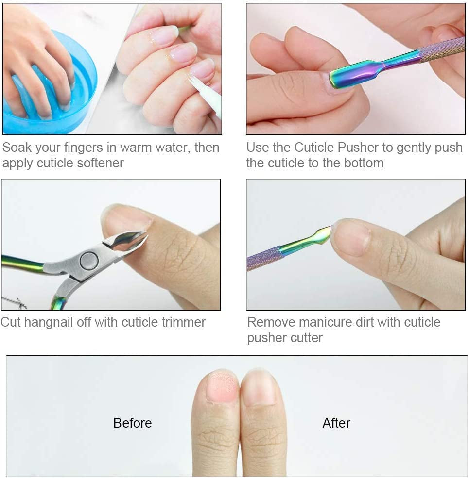 Cuticle Trimmer with Cuticle Pusher, JUNHCZOY Cuticle Remover Cuticle Nippers Professional Stainless Steel Cuticle Cutter Clippers Manicure Pedicure Tools for Fingernails and Toenails Health & Beauty > Personal Care > Cosmetics > Cosmetic Tools > Nail Tools JUNHCZOY   