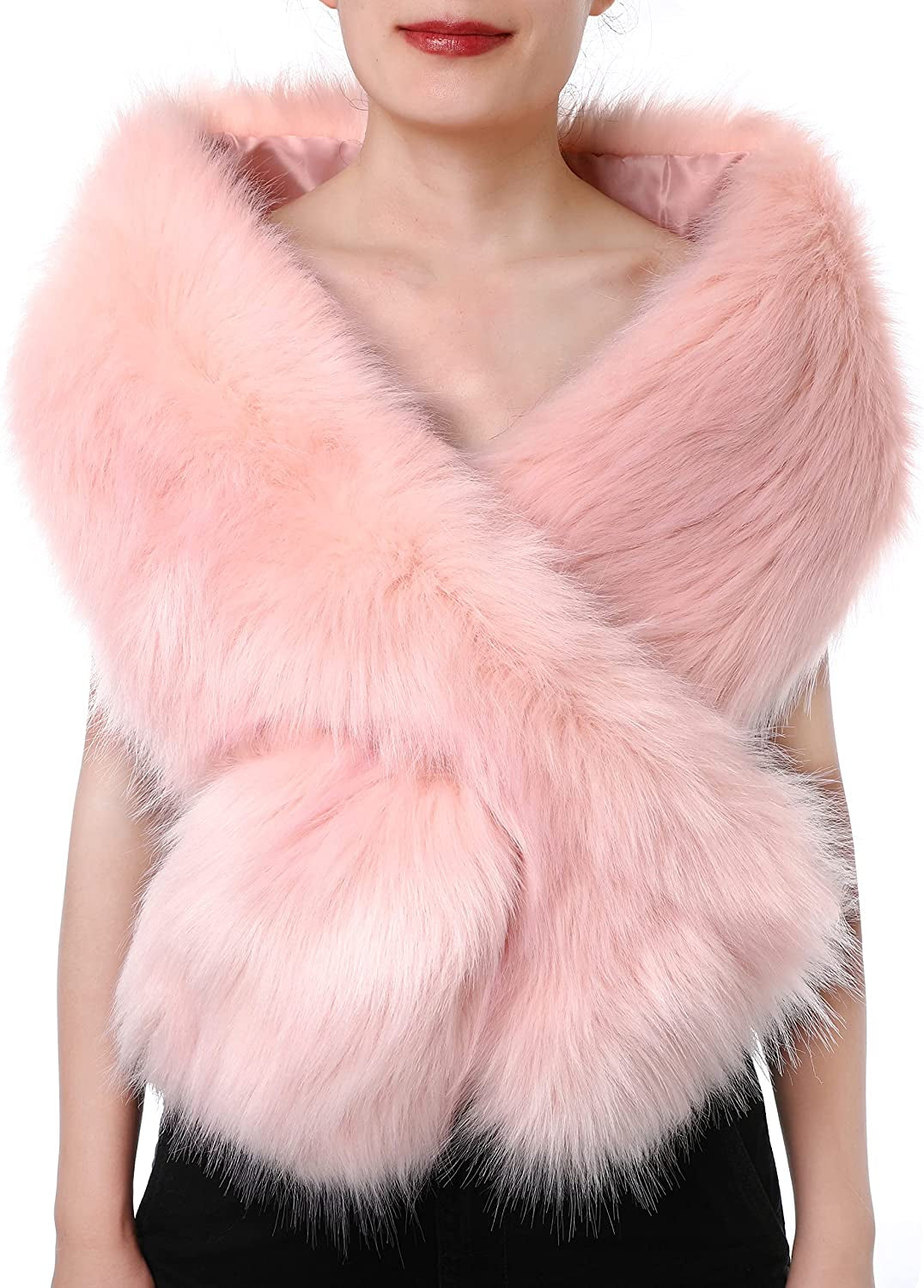 Dikoaina Women'S Winter Fake Faux Fur Scarf Wrap Collar Shawl Shrug Apparel & Accessories > Clothing Accessories > Scarves & Shawls Dikoaina Z- New Pure Pink 63"/160cm 