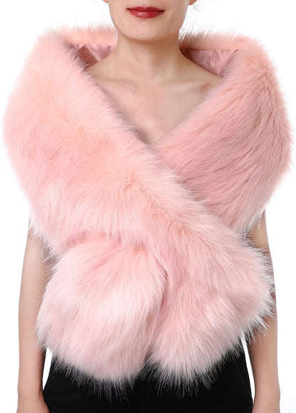 Dikoaina Women'S Winter Fake Faux Fur Scarf Wrap Collar Shawl Shrug Apparel & Accessories > Clothing Accessories > Scarves & Shawls Dikoaina Z- New Pure Pink 63"/160cm 