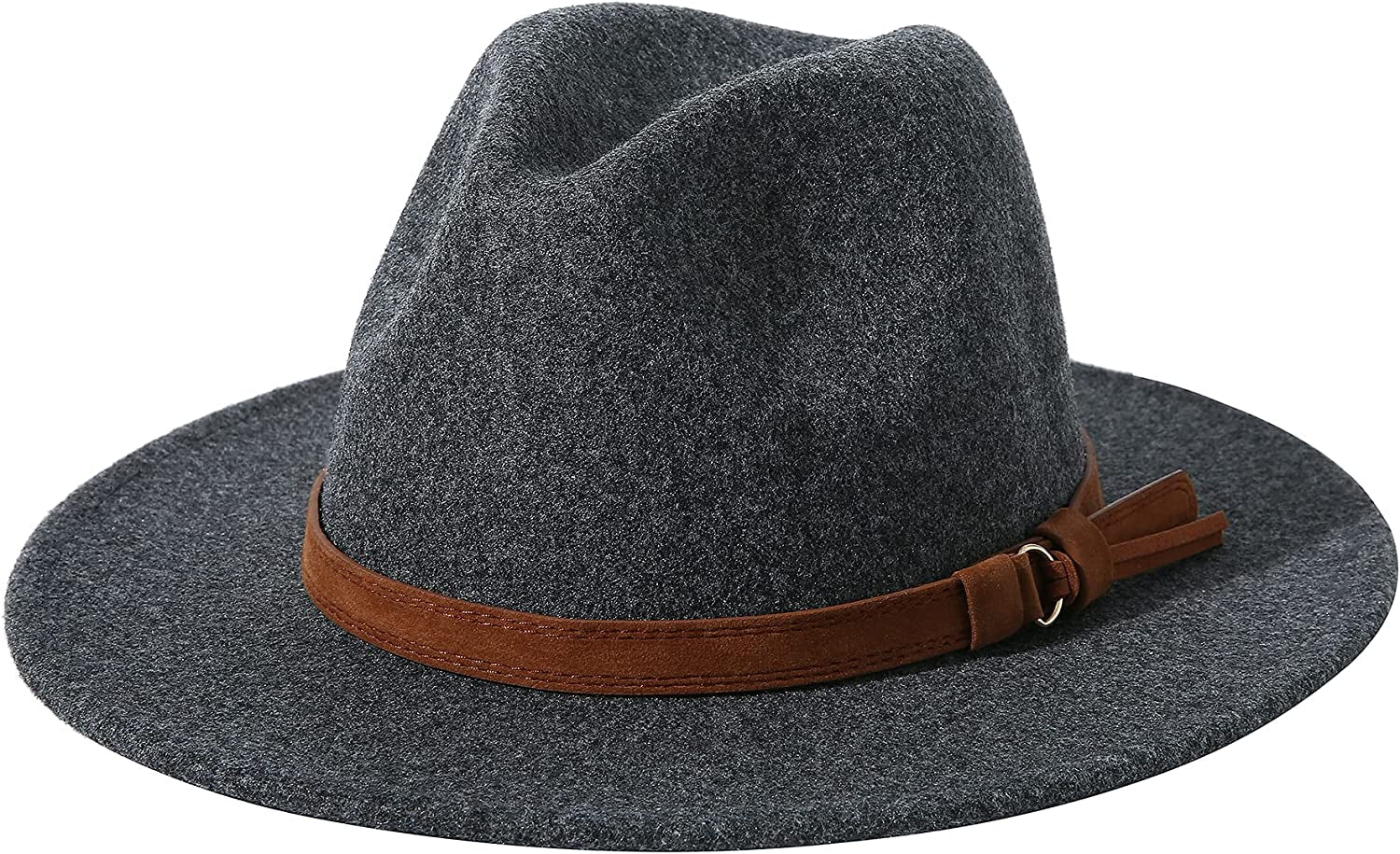 Lanzom Women Lady Felt Fedora Hat Wide Brim Wool Panama Hats with Band Apparel & Accessories > Clothing Accessories > Hats Lanzom 01-dark Grey  