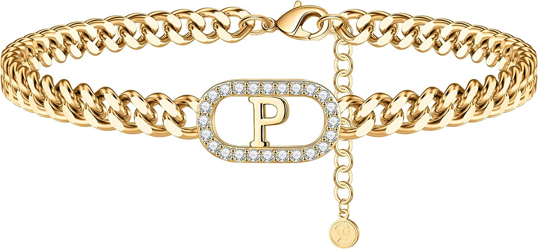 IEFWELL Gold Initial Ankle Bracelets for Women, 14K Gold Filled Gold Anklets for Women Cuban Link Anklets for Women Handmade Gold Ankle Bracelets for Women Ankle Bracelets Gold Jewelry Apparel & Accessories > Jewelry > Anklets IEFWELL P  