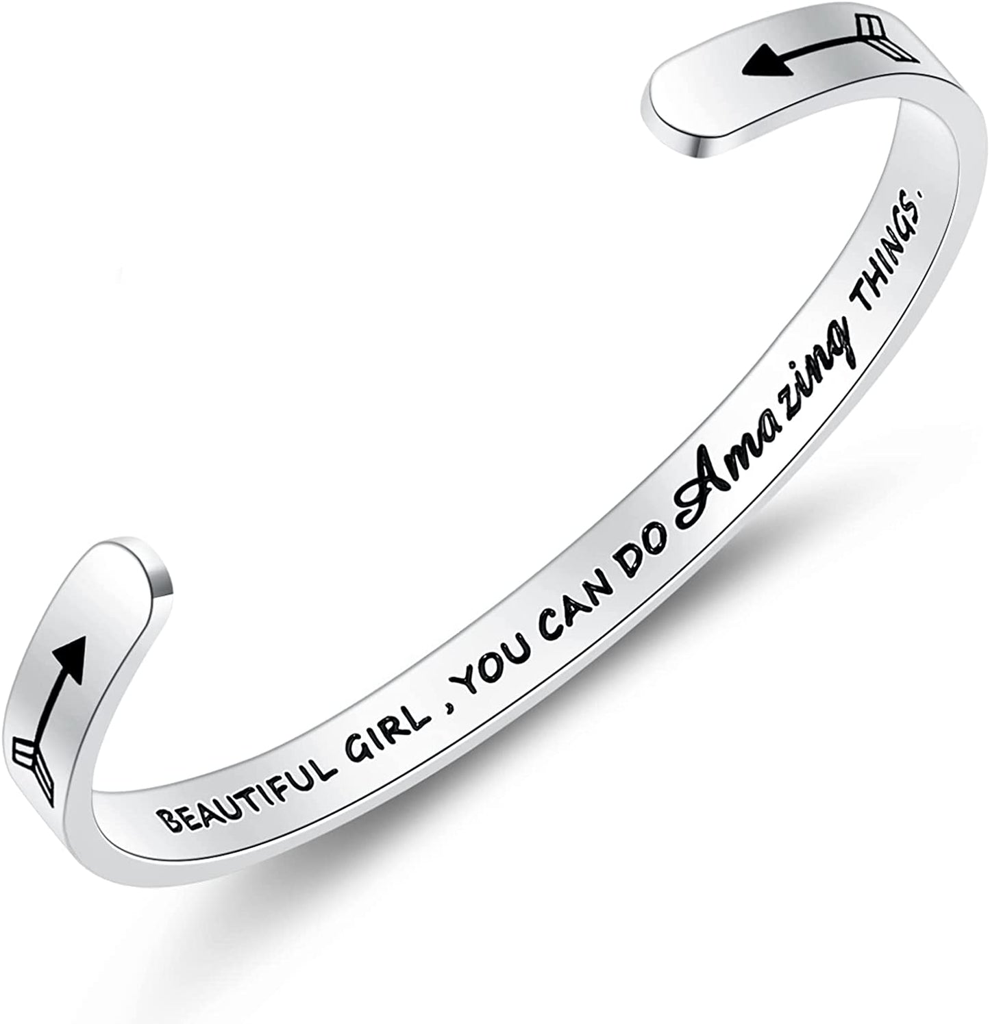 THEMEROL Meaningful Bracelet for Girls Women with Gift Box Birthday Gift for Daughter Sister Mother Best Friend Personalized Mantra Quote Jewelry Gift for Her Apparel & Accessories > Jewelry > Bracelets THEMEROL Beautiful girl you can do amazing things  