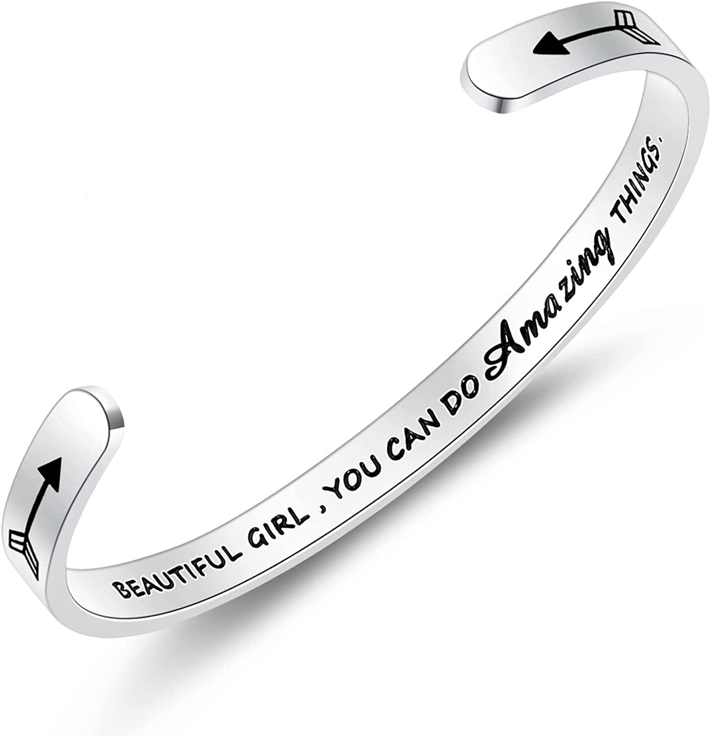 THEMEROL Meaningful Bracelet for Girls Women with Gift Box Birthday Gift for Daughter Sister Mother Best Friend Personalized Mantra Quote Jewelry Gift for Her Apparel & Accessories > Jewelry > Bracelets THEMEROL Beautiful girl you can do amazing things  