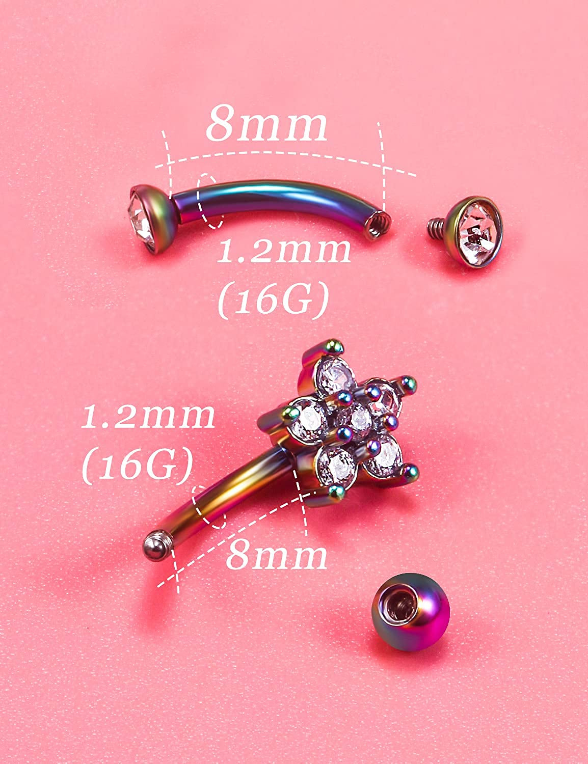Oufksiyy 16G Rook Piercing Jewerlry Surgical Steel Eyebrow Piercing Jewelry Flower Crystal Heart CZ Moon Shape Eyebrow Rings Snake Eyes Rook Earrings for Women Men Tongue Retainer，Silver Barbell Apparel & Accessories > Jewelry > Body Jewelry Oufksiyy   