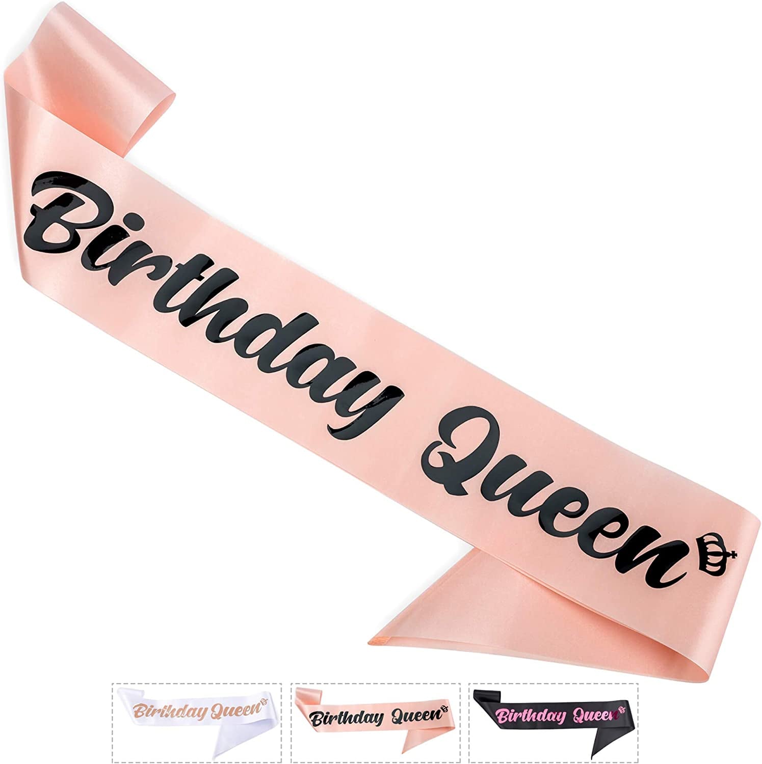 CORRURE 'Birthday Queen' Sash with Pink Foil - Soft Satin Black Sash for Women - Happy Birthday Sash for Girls, Sweet 16, 18Th 21St 25Th 30Th 40Th 50Th or Any Other Bday Party Apparel & Accessories > Clothing Accessories > Sashes CORRURE Rose Gold - Black  