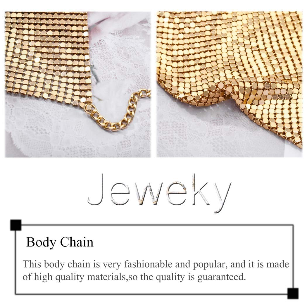 Jeweky Sequin Bra Chain Gold Tassel Crop Top Chest Body Chains Sexy Beach Nightclub Rave Bikini Body Accessories Jewelry for Women and Girls Apparel & Accessories > Jewelry > Body Jewelry Artist Unknown   
