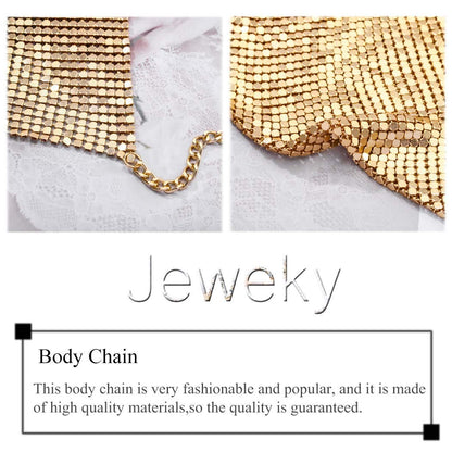 Jeweky Sequin Bra Chain Gold Tassel Crop Top Chest Body Chains Sexy Beach Nightclub Rave Bikini Body Accessories Jewelry for Women and Girls Apparel & Accessories > Jewelry > Body Jewelry Artist Unknown   