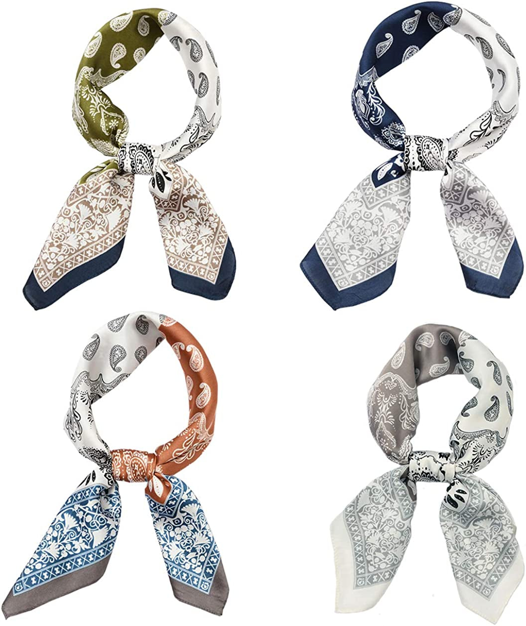 Fyluoke Silk Feeling Satin Headscarf Neck Hair Scarf Bandana for Women 4-Packs Apparel & Accessories > Clothing Accessories > Bandanas & Headties FYLuoke Four-03  