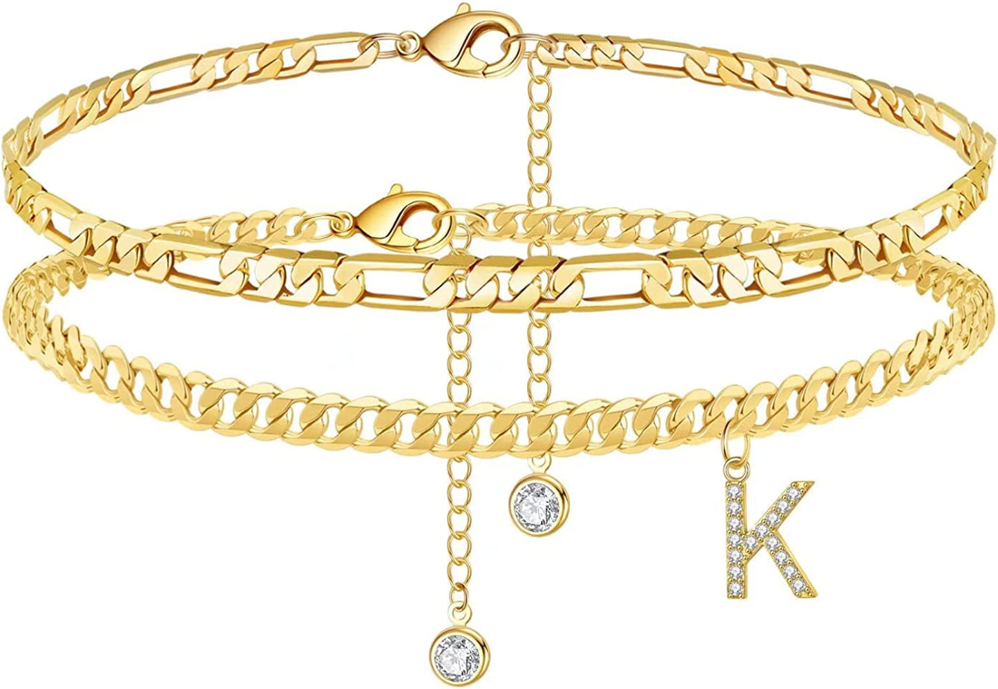 Initial Ankle Bracelets for Women, 14K Gold Plated Layered Initial Cubic Zirconia Ankle Bracelets Dainty Beach Letter Initial Anklet A-Z Gold Anklets for Women Teen Girls Foot Jewelry Gifts Apparel & Accessories > Jewelry > Anklets IEFSHINY K  