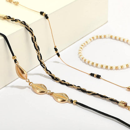 Bohemia Shell Charm Pendant Anklet Set, 4Pcs String Pearl Beaded Gold Ankle Bracelet, Beaded Foot Chain Beach Foot Jewelry Accessories for Women and Teen Girls Apparel & Accessories > Jewelry > Anklets Generic   