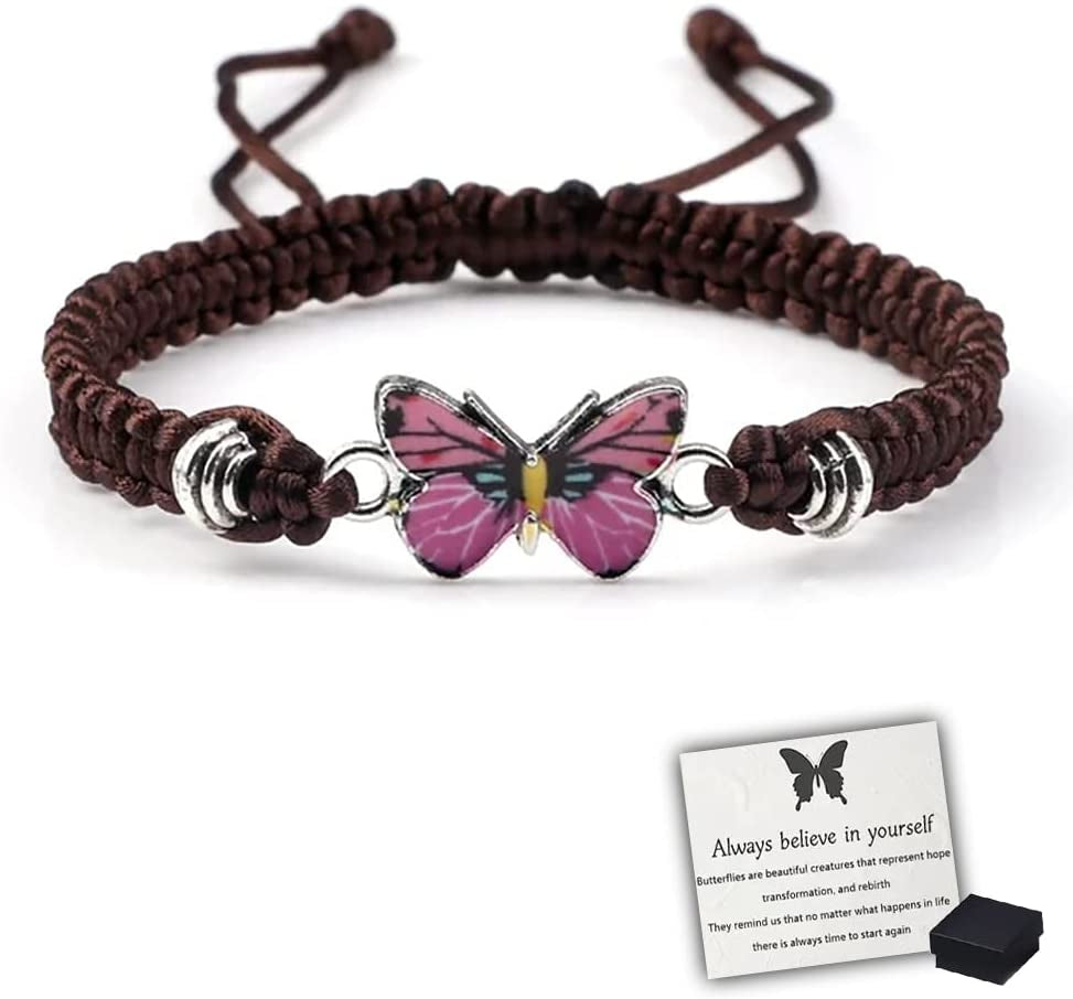 Butterfly Charm Bracelet, Adjustable Hand Woven Bracelets, Cute Butterfly Charm Bracelets, Bracelet Suitable for Family Butterfly Jewelry (Silver) Apparel & Accessories > Jewelry > Bracelets KKLM Brown C  