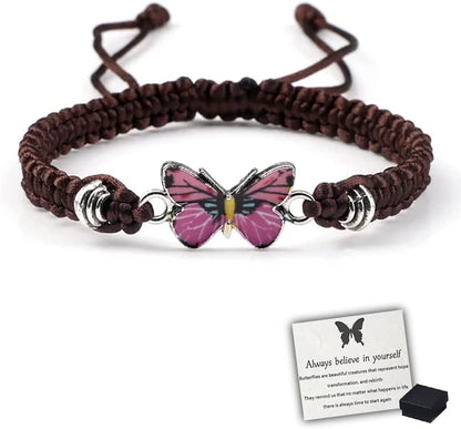 Butterfly Charm Bracelet, Adjustable Hand Woven Bracelets, Cute Butterfly Charm Bracelets, Bracelet Suitable for Family Butterfly Jewelry (Silver) Apparel & Accessories > Jewelry > Bracelets KKLM Brown C  