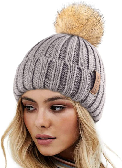 FURTALK Womens Winter Knitted Beanie Hat with Faux Fur Pom Warm Knit Skull Cap Beanie for Women… Apparel & Accessories > Clothing Accessories > Hats KYLIE MAX 23-grey  