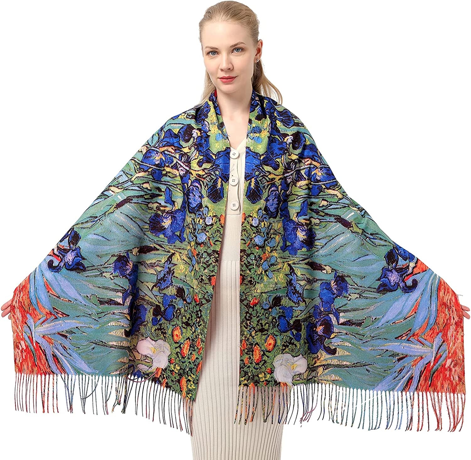 Women'S Fashion Scarf with Art Printed Tassel Soft Cashmere Warm Large Blanket Wrap Shawl for Gift Apparel & Accessories > Clothing Accessories > Scarves & Shawls XYBJ No10  