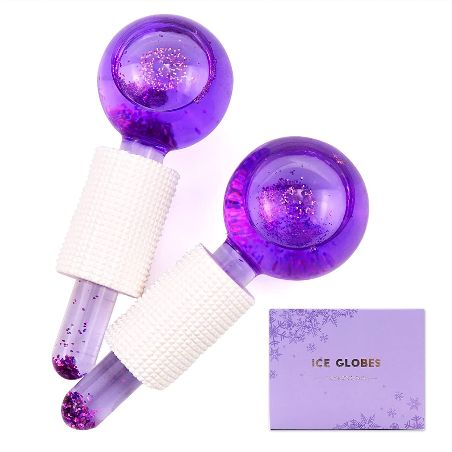 Poleview Ice Globes for Facials, Cooling Face Roller, Facial Massage Tools for Daily Skincare, Tightens Skin, Reduce Puffiness and Dark Circles, anti Ageing, Enhance Circulation - Pink, with Glitter Health & Beauty > Personal Care > Cosmetics > Cosmetic Tools > Skin Care Tools Poleview Purple (with Glitter)  