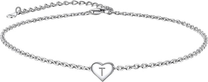 Suplight 925 Sterling Silver A-Z Initial Heart Anklets, Dainty Ankle Bracelets Beach Jewelry for Women Girls (With Gift Box) Apparel & Accessories > Jewelry > Anklets Suplight Jewelry T  