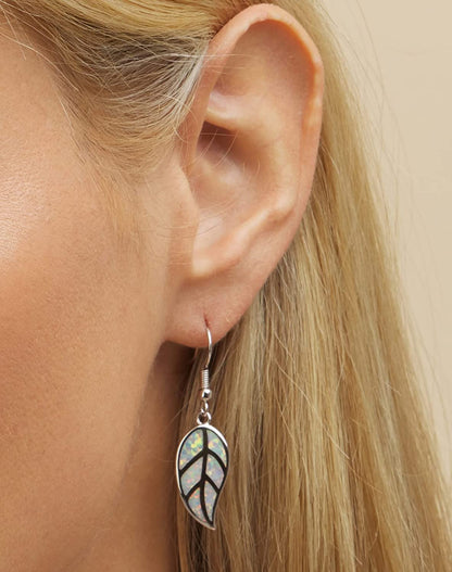 Barzel 18K White Gold/Rose Gold Plated Created White or Green Opal Leaf Drop Dangling Earrings Apparel & Accessories > Jewelry > Earrings Barzel   