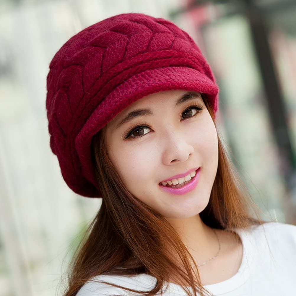 HINDAWI Women Winter Warm Knit Hat Wool Snow Ski Caps with Visor Apparel & Accessories > Clothing Accessories > Hats HINDAWI   
