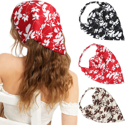 Floral Elastic Hair Scarf Headband - 3 PCS Chiffon Head Kerchief Headband Floral Hair Scarves with Hair Clips Hair Bandanas Apparel & Accessories > Clothing Accessories > Bandanas & Headties AWAYTR Leaf(Red/Black/Light coffee)  