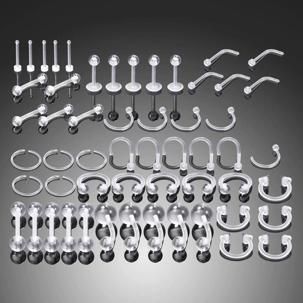 Oveta Clear Piercing Retainers Flexible Bioflex 14G 16G 20G Navel Belly Button Ring Lip Labret Piercings Retainer Eyebrow Tongue Barbells Cartilage Tragus Earrings Retainer 36-90PCS Apparel & Accessories > Jewelry > Body Jewelry Oveta   