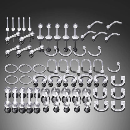 Oveta Clear Piercing Retainers Flexible Bioflex 14G 16G 20G Navel Belly Button Ring Lip Labret Piercings Retainer Eyebrow Tongue Barbells Cartilage Tragus Earrings Retainer 36-90PCS Apparel & Accessories > Jewelry > Body Jewelry Oveta   